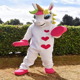 Disfraz de mascota unicornio Disfraz de mascota PONY animal lindo corazón impreso Desfile Payasos Cumpleaños para adultos Disfraces de fiesta de Halloween211Q