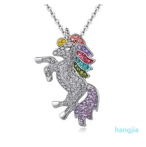 Unicorn Necklace Armband Earring Stud Ring Sieraden Sets 925 Zilveren Diamant Kleurrijke Pony Hangers Accessoires Groothandel