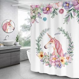 Rideau de douche motif licorne, imperméable, pour salle de bain, en Polyester de haute qualité, pour décoration de maison, 219Y