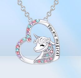Collier pendentif à la licorne mignon coeur chanceux Crystal Birthstone Horse Colliers You Are Magical Jewelry Birthday Gift Girls58589861449549