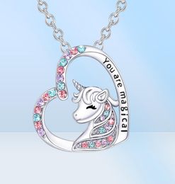 Collier pendentif à la licorne mignon coeur chanceux Crystal Crystal Stone Horse Colliers You Are Magical Jewelry Birthday Gift Girls58589866340287