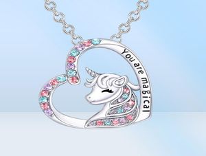 Collier pendentif licorne mignon coeur porte-bonheur cristal pierre de naissance colliers de cheval vous êtes bijoux magiques cadeau d'anniversaire filles58589869419886