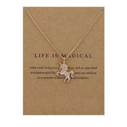 Collier pendentif licorne pour femmes et hommes, collier Animal porte-bonheur avec carte-cadeau, bijoux à la mode