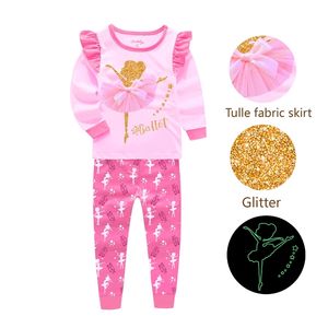 Eenhoorn Pijama Kinderen Katoen Pyjama Set Cartoon Pyjama Kleding Herfst Kids PJS Baby Glow in the Dark for Teen Girls Home Suit 211109