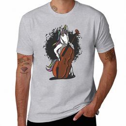 Unicornio toca música de contrabajo camiseta tops lindos Ropa estética hombres camiseta A4Gi #