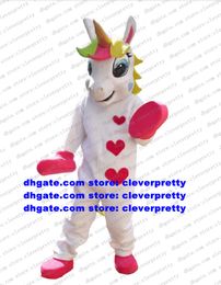 Unicornio Arco Iris Pony Caballo Volador Lindo Corazón Impreso Traje de Mascota Personaje de dibujos animados para adultos Showtime Stage Props Imagen Promoción CX005