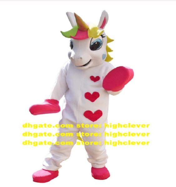 Unicorn Rainbow Pony Flying Horse Cute Heart Mascot Disfraz de caricatura para adultos Tema PO Sesión CX0051083690