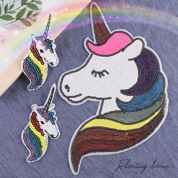 Licorne Paillettes Fer sur Patchs Grand DIY Brodé Patch Coudre sur Applique Décoration Vêtements Jeans Sac Réparation pour Pull Vestes Décor