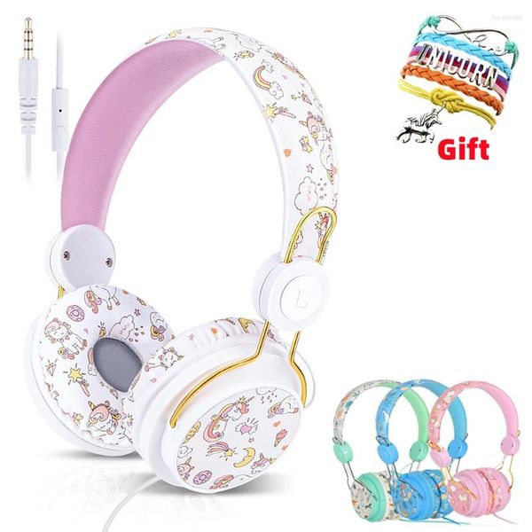 Auriculares con cable de unicornio con micrófono para niñas e hijas, auriculares estéreo de música para PC, cascos de teléfono, regalos para niños, auriculares para niños