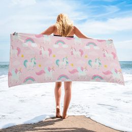 Eenhoorns roze polka dots strandhanddoek sport snel droge microfiber badhanddoek handdoek deken voor volwassenen kinderen buiten picknickdeken