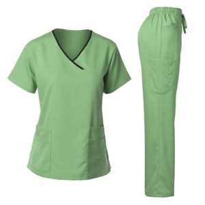 uniform modieuze dames mat suit stretch soft y-neck top broek ziekenhuis huisdier kliniek arts kleding kleurvergelijking 240520