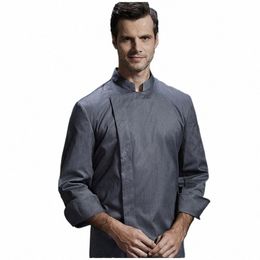 Uniforme de chef professionnel de l'hôtel, uniforme de chef de cuisine de restaurant, veste de chef grise, service alimentaire, vêtements de cuisine à manches lg b9c9 #