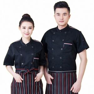 Uniform Korte Mouwen Zomer Hotel Keuken Vrouwen Westerse Restaurant Kleding Zwart Chef Overalls Lg 22np #