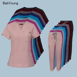 Uniformes pour les infirmières d'été femmes uniformes de mode cool tissu à manches courtes scolades vêtements infirmiers pantalon élastique 240418