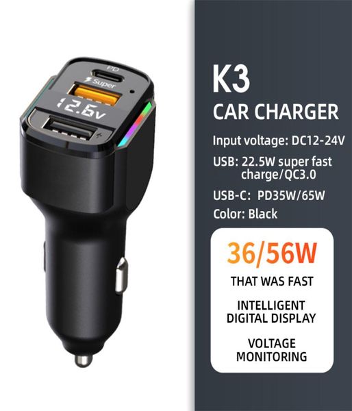 Chargeur de voiture Uninveral PD65W 45W TRAVAIL SUPER FACT DOUBLE CHARGE Port6124841