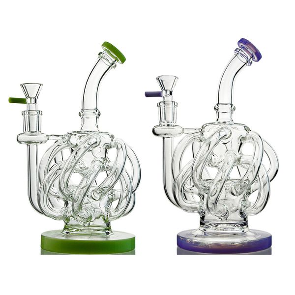 Unique 12 Tubes de recyclage Bongs 8 pouces Narguilés Vortex Recycler Pipes à fumer Tuyaux d'eau en verre Super Cyclone Épais Pyrex Verre Dab Rig 14mm Joint avec bol