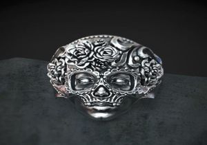 Unique 316L en acier inoxydable à sucre lourd Skull Ring Mens Mandala Flower Santa Muerte Biker Bijoux Taille 7 148875818