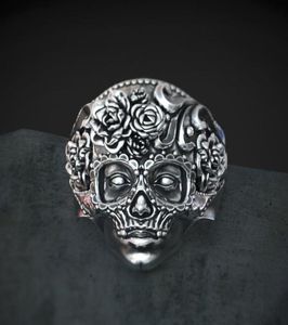 Unique 316L en acier inoxydable à sucre lourd crâne d'anneau homme mandala fleur santa muerte biker bijoux taille 7 142635870