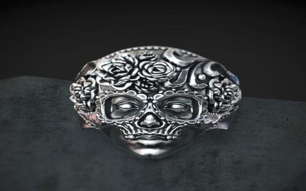 Unique 316L en acier inoxydable à sucre lourd Skull Ring Mens Mandala Flower Santa Muerte Biker Bijoux Taille 7 147145921