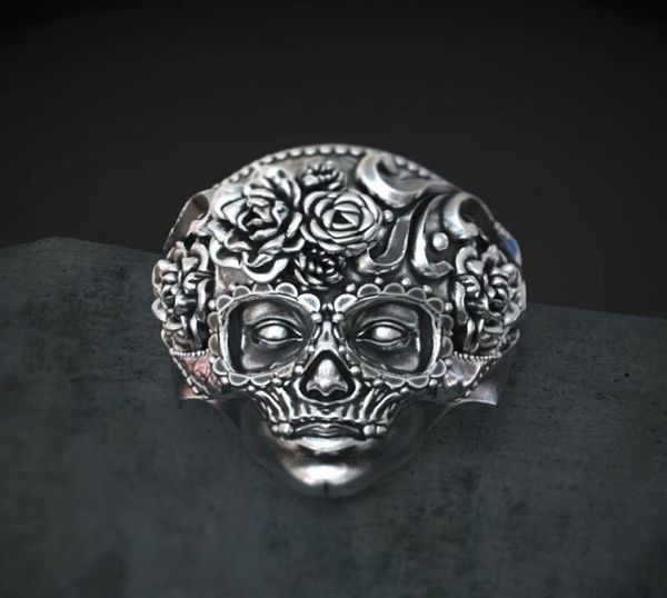 Bague Unique en acier inoxydable 316L, crâne de sucre lourd, fleur de Mandala pour hommes, bijoux de motard Santa Muerte, taille 7 143239479