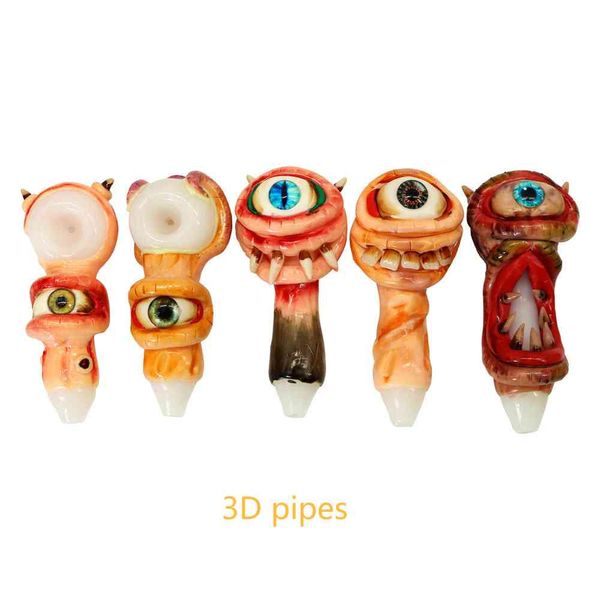 Pipas de mano únicas en 3D, pipa de tabaco de hierba seca embriagadora, dibujos animados, dibujo en color, pipa de quemador de aceite, UPS o DHL