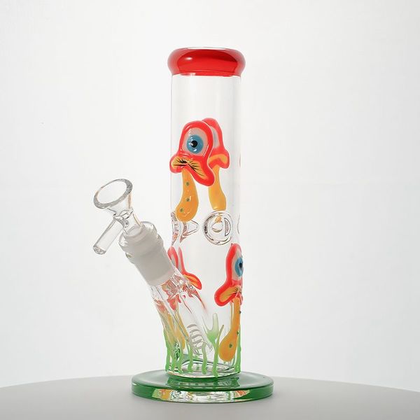 Único 3D Mushroom Hookahs Bongs de vidrio Difundido Downstem Recto Perc Oil Dab Rigs Brillan en la oscuridad Tuberías de agua 5 mm de espesor Junta de 18 mm con tazón