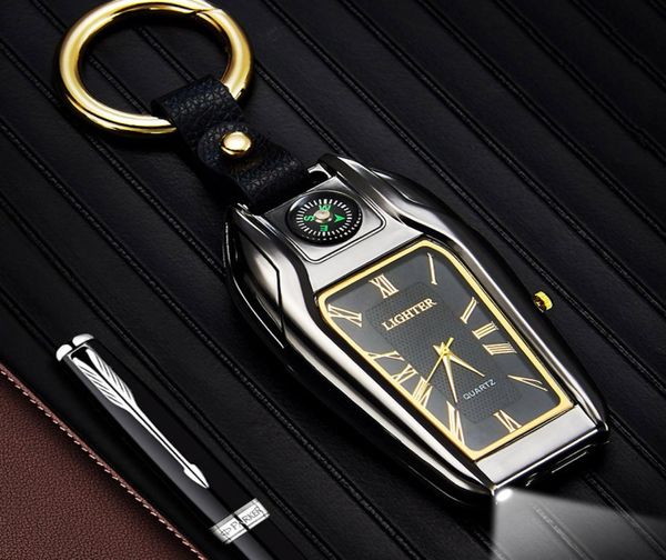 UNIQUE 4 en 1 chaîne de clés Watch Light Light Electric Cigarette Lighter Compass USB Rechargeable Cigare Light Flash Flash Flash1626163