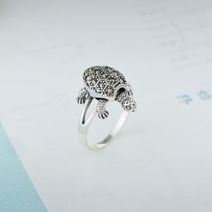 Uniek dier 925 Sterling Silver Ring Cute Turtle sieradenring voor vrouwen Men Elegante vingerring Puur handgemaakte Sliver sieraden Modieuze sieraden voor gelegenheid