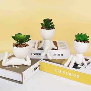 Unieke kunstmatige planten vetplanten kantoor decor kleine nep met menselijke gevormde potten schattige faux indoor kantoor of huizendecoratie 240419