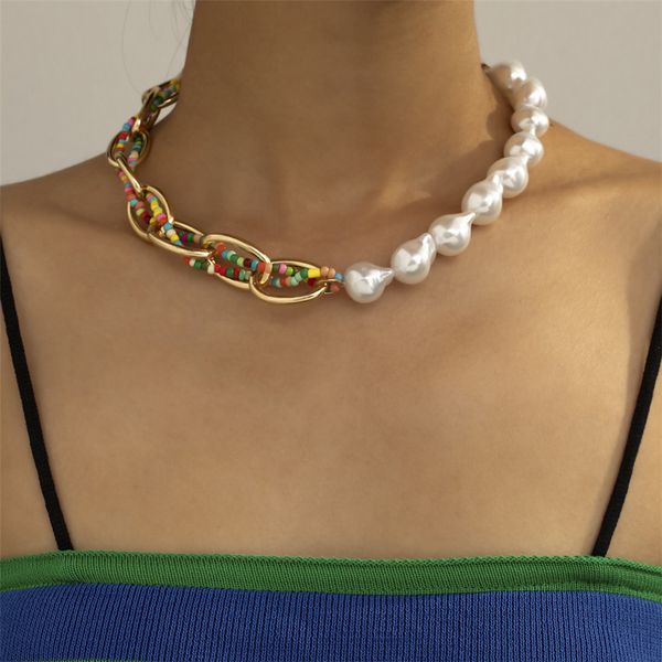 Unique asymétrie baroque perle collier ras du cou déclaration de mode perle de rocaille torsadée clavicule chaîne cou femmes bijoux