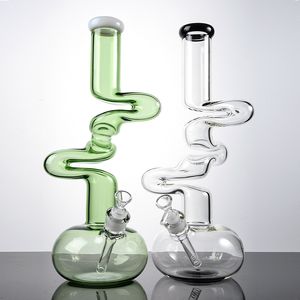 Bongs en verre à bécher uniques 16 pouces Big Bong Ziggy Zong Oil Dab Rigs Tuyaux d'eau en Pyrex de 7 mm d'épaisseur Plate-forme pétrolière capiteuse Tige descendante diffuse transparente verte avec bol LXMD20103