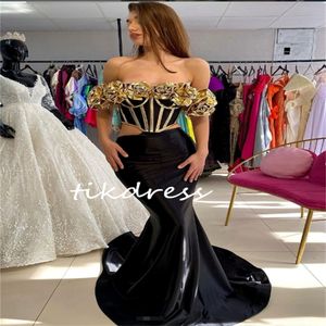 Black Unique avec des robes de bal pour les filles noires Aso Ebi Sirène robe de soirée aux épaules de rose Fleurs africain charmante robe formelle 2024 Vestios de Fiesta