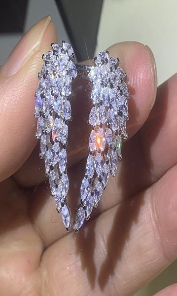 Joyería de lujo única de Bling Plata de ley 925 Corte marquesa Topacio blanco CZ Diamante Piedras preciosas Alas en ángulo Abiertas Mujeres ajustables Ri6745343