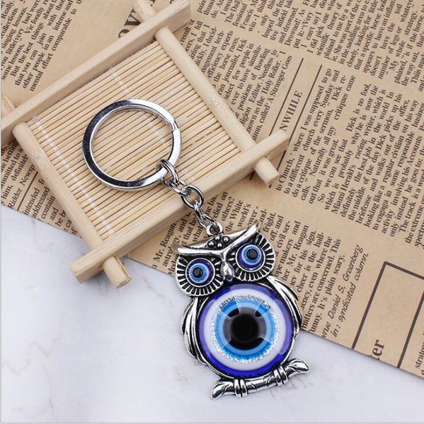 Unique bleu hibou pendentif bijoux porte-clés bonne qualité dinde mauvais œil alliage porte-clés charme enfants cadeaux