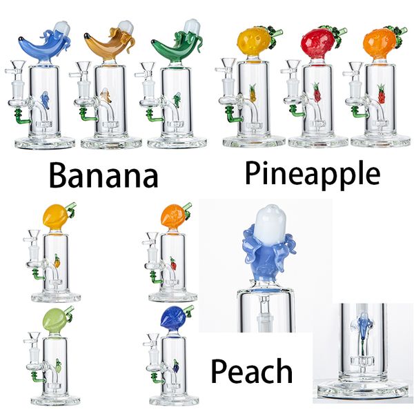 Bong unique banane ananas pêche forme fruits verre bongs narguilés pomme de douche percolateur 7 pouces de hauteur conduites d'eau avec 14 mm femelle Jiont 5 mm d'épaisseur huile Dab Rigs