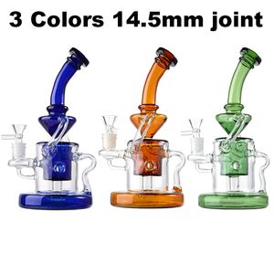 Klein Recycler Bongs de vidrio de base pesada 14 mm Junta femenina Cachimbas embriagadoras 4 mm de espesor Tornado Recycler Tuberías de agua Cabezal de ducha Perc Oil Dab Rigs con recipiente de vidrio WP308