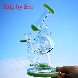 Unieke Bongs 7 inch dubbele recycler Hookahs Rigs gesloten donut perc dikke glazen bongs zijspan waterleidingen roken Accussie gereedschap met 14 mm kom schip over zee