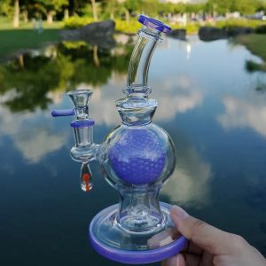 Bongs uniques 8 pouces Charchers Piste de douche Perc Verre Bong Boule Boule Eaute des tuyaux de 14 mm Femelle Joix Vert Purple Dab Riches d'huile épaisses ZZ