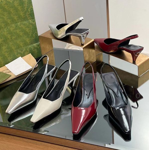 Sandalias de marca única para mujer, zapatos de vestir con punta cuadrada de cuero genuino, tacón alto de 5,5 cm, hebilla de metal, zapatos de diseñador con correa en el tobillo y espalda hueca a la moda