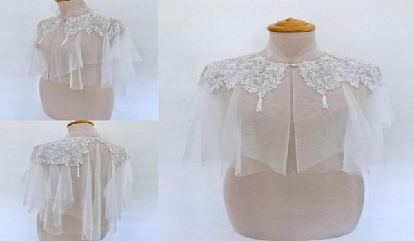 Envolturas nupciales únicas Apliques de encaje modestos Con cuentas Cuello alto Vaina Bolero nupcial para vestidos de novia Sin mangas Por encargo 1954475