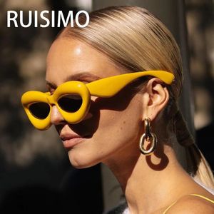 Unieke snoepkleur sexy lip y2k zonnebril voor vrouwen luxe merk geel blauwe gradiënt zonnebrillen mannen punk hiphop tinten 240414