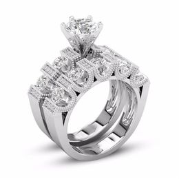 Unique Choucong Vintage Mode Bijoux Couple Anneaux 925 Argent Remplissage Rétro Éternité Ronde Coupe Blanc Topaze CZ Diamant Femmes Mariée 231b