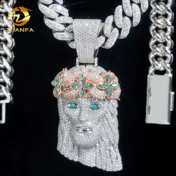 Conception Unique de blocage de couleur, placage sur argent, grande taille de 3 pouces, diamant Moissanite entièrement glacé, pièce de jésus, pendentif Hip Hop