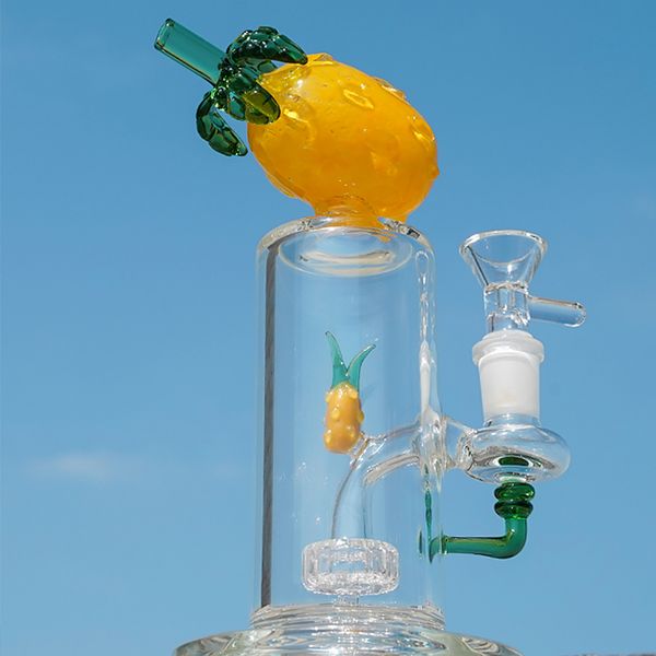 Unique Ananas Coloré Fruits Forme Bongs En Verre Conduites D'eau Narguilés 14mm Joint Recycleur Percs Fumer Avec Bol Dab Pommeau De Douche Perc