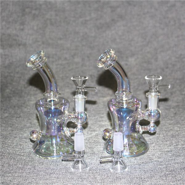 Bongs en verre capiteux colorés uniques avec embout buccal Mini conduites d'eau Pommeau de douche Perc Percolateurs Conception pyramidale Plates-formes pétrolières Dab avec bol de 14 mm