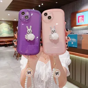 Étuis à paillettes scintillants au design créatif unique avec bracelet pour filles, coque arrière en silicone TPU souple transparent et brillant pour iPhone 14 13 12 11 Pro Max XR XS Max 8 7 6S Plus