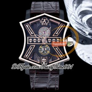 Créativité unique Son of Sound Cumbere Tourbillon Japon Miyota Montre automatique pour homme Guitare X-keel Cadran Boîtier en acier Bracelet en cuir marron relojes trustytime001 Montres