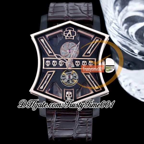 Creatividad única Son of Sound Cumbere Tourbillon Japón Miyota Reloj automático para hombre Guitarra X-keel Dial Caja de acero Correa de cuero marrón Relojes Trustytime001 Relojes