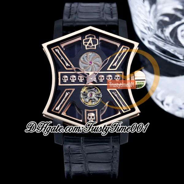 Créativité unique Son Of Sound Cumbere Tourbillon Japon Miyota Montre automatique pour homme Guitare X Cadran à quille Boîtier en acier inoxydable Bracelet en cuir Relojes