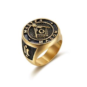 Uniek ontwerp 316L roestvrij staal Gold Mason Masonic Master Ring Master Mason Signet Rings sieraden voor Men2040907